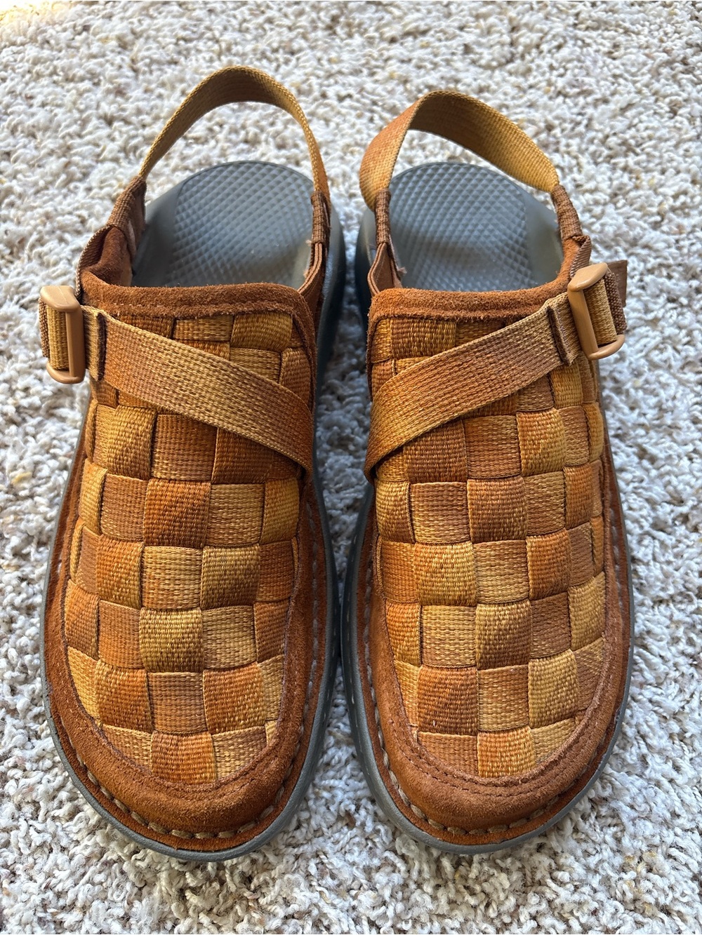 Chaco Woven Leather Mule Sandals in Burnt Orange/Tan